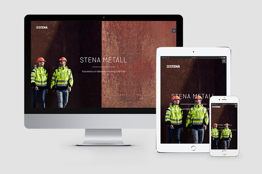 Exempel från Stena Metall Årsredovisning online 2018/2019 på desktop, surfplatta och mobil